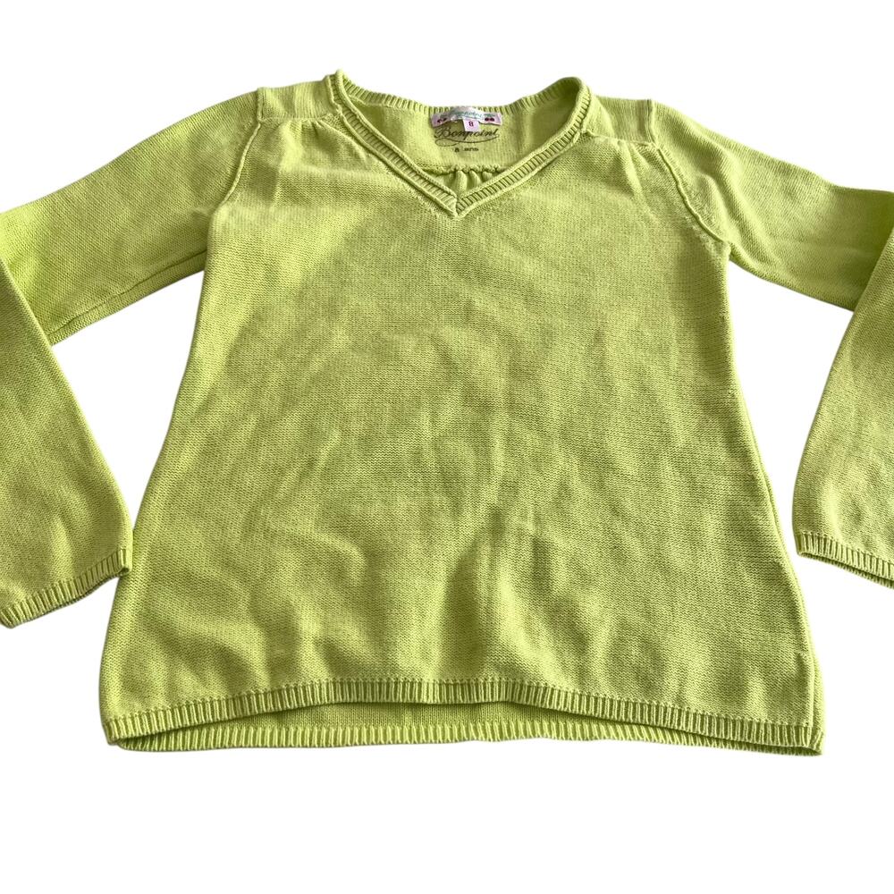 Bonpoint Girls Lime Yellow Cotton V-Neck Long Sleeve Sweater size 8